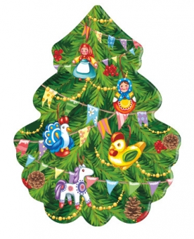 Мягкий магнит "Ёлка с деревянными игрушками" 006002мме83009