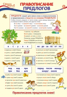 Школьный плакат "Правописание предлогов" ПО-13360