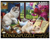 Пазл 1000 элементов фактура лён "Коты и чайный сервиз" ХK1000-3590