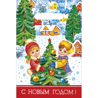 Пакет новогодний ПВД с вырубной ручкой "Зимние забавы" НГ2030Зз