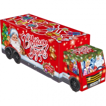 Новогодняя коробка для конфет и подарков "Фура" с анимацией и игрой МГК2005
