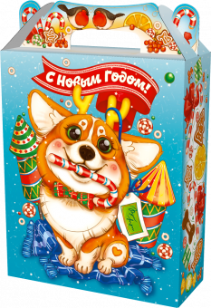 Новогодняя коробка для конфет и подарков "Кот и Корги" ХЭ2254
