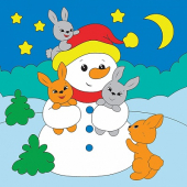 Картинка по номерам "Снеговик и зайчата" 15х15см ХК-1129