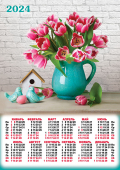 Листовой календарь на 2024 год А3 "Цветы. Нежные тюльпаны" ПМ-24-530