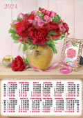 Листовой календарь на 2024 год А3 "Цветы. Красные пионы" ПМ-24-525