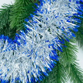 Серебряная мишура с синими кончиками для новогодней ёлки арт.кд51807ссин