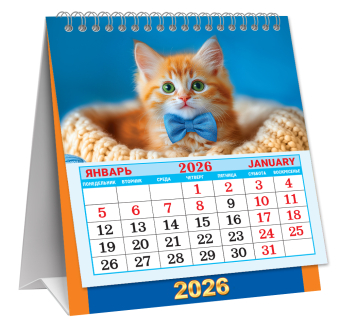 МАЛЫЙ настольный перекидной календарь-домик на 2026 год "Котята" КД-26-014
