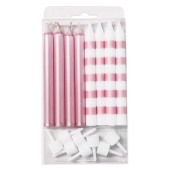 Свечи для торта с держателями "Ассорти Pink & White в полоску" арт.4690296078393