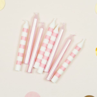 Свечи для торта с держателями "Ассорти Pink & White в полоску" арт.4690296078393