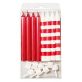 Свечи для торта с держателями "Ассорти Red & White в полоску" арт.4690296078409