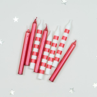 Свечи для торта с держателями "Ассорти Red & White в полоску" арт.4690296078409
