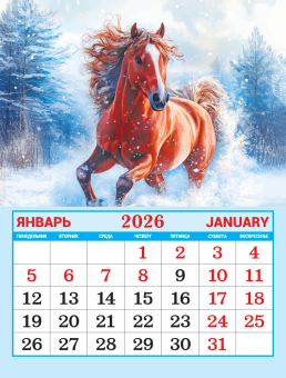 Календарь на магните на 2026 год "Символ года. Прекрасные лошади" КМО-26-009 (в упаковке)