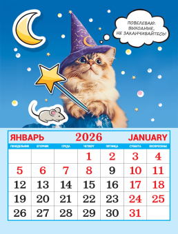 Календарь на магните на 2026 год "Забавные коты" КМО-26-017 (в упаковке)
