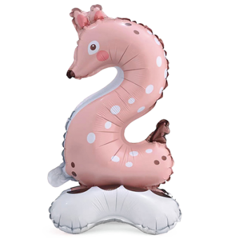 Фольгированный шар "2" Зоопарк Олень на подставке 1207-5561