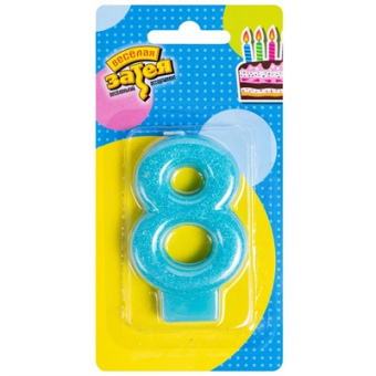 Свеча-цифра 8 "Блестящая. Голубой" 1502-2154 Свеча-цифра 8 "Блестящая. Голубой" 1502-2154