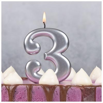 Свеча -цифра "3" Серебряная 1502-4593 Свеча -цифра "3" Серебряная 1502-4593