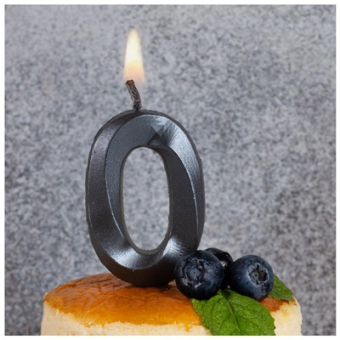 Свеча -цифра "0" Грань черный жемчуг 1502-6575