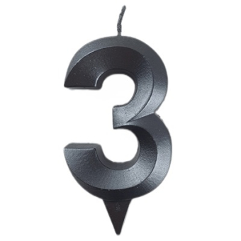Свеча -цифра "3" Грань черный жемчуг 1502-6578 Свеча -цифра "3" Грань черный жемчуг 1502-6578
