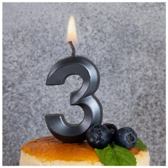 Свеча -цифра "3" Грань черный жемчуг 1502-6578 Свеча -цифра "3" Грань черный жемчуг 1502-6578