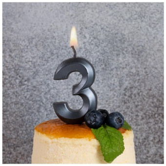 Свеча -цифра "3" Грань черный жемчуг 1502-6578 Свеча -цифра "3" Грань черный жемчуг 1502-6578
