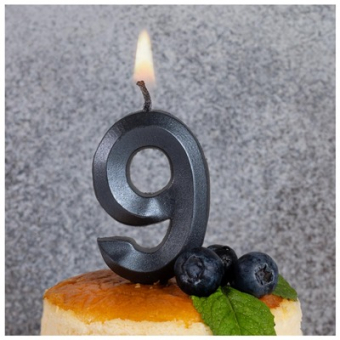 Свеча -цифра "9" Грань черный жемчуг 1502-6584