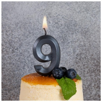 Свеча -цифра "9" Грань черный жемчуг 1502-6584