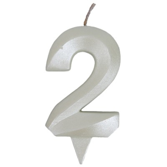 Свеча -цифра "2" Грань белый жемчуг 1502-6587