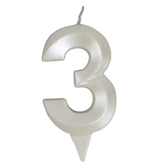 Свеча -цифра "3" Грань белый жемчуг 1502-6588 Свеча -цифра "3" Грань белый жемчуг 1502-6588