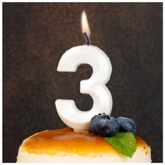 Свеча -цифра "3" Грань белый жемчуг 1502-6588 Свеча -цифра "3" Грань белый жемчуг 1502-6588