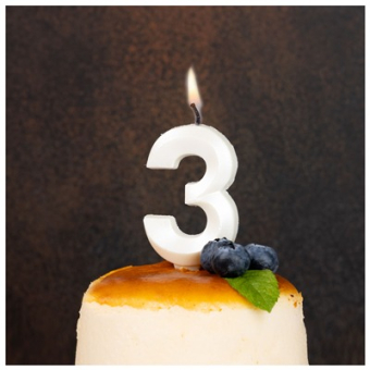 Свеча -цифра "3" Грань белый жемчуг 1502-6588 Свеча -цифра "3" Грань белый жемчуг 1502-6588