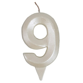 Свеча -цифра "9" Грань белый жемчуг 1502-6594 Свеча -цифра "9" Грань белый жемчуг 1502-6594