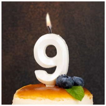 Свеча -цифра "9" Грань белый жемчуг 1502-6594 Свеча -цифра "9" Грань белый жемчуг 1502-6594