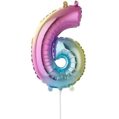 Фольгированный шар-цифра "6" Радуга металлик 1206-1123