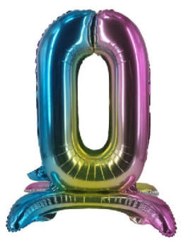 Фольгированный цифра "0" Радуга на подставке 1207-4014