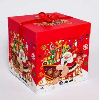 Новогодняя коробка "Новогодняя с лентой" Ч37543 (в ассортименте)